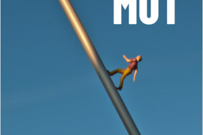 eine künstliche Figur läuft auf einem steil aufgerichteten Brett nach oben