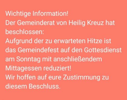 Absage - Gemeindefest in Heilig Kreuz